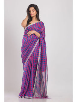 Angoshobha - Purple and Pink Handwoven Linen Saree with Unstitched Blouse