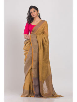 Angoshobha - Gold Handwoven Linen Saree with Unstitched Blouse