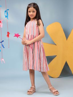 Rain & Rainbow - Girls Striped Pure Cotton Fit And Flared Ethnic Dresses