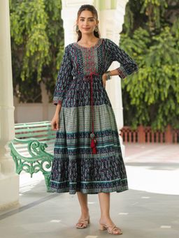 Rain & Rainbow - Printed Round Neck Pure Cotton Ethnic Dresses