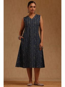 Soch - Womens Indigo Pure Cotton Printed Dress