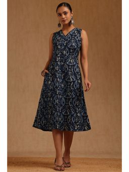 Soch - Womens Indigo Pure Cotton Ethnic Motifs Dress