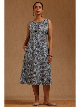 Soch - Womens Indigo Pure Cotton Geometric Printed Dress