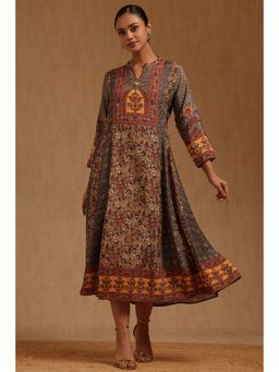 Soch - Womens Grey Muslin Ethnic Motifs Dress With Beads Details