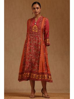 Soch - Womens Pink Muslin Paisley Print Dress With Sequins Details