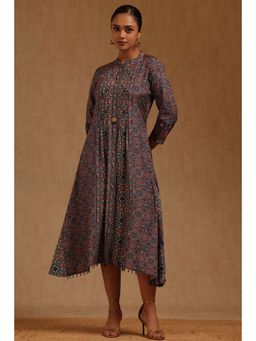 Soch - Womens Indigo Muslin Ethnic Motifs Dress With Sequins Details