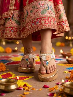 Lil Pitaara - Beads Embellished Zari Platform Wedge Heels Sandals - Multi-Color