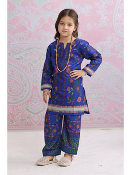 HOUSE OF KARI - Blue Cotton Blend Round Neck Floral Print Co-ord Set