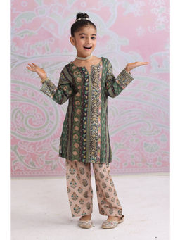 HOUSE OF KARI - Green Cotton Blend Round Neck Floral Print Kurta With Pant
