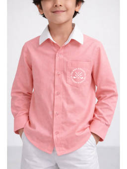 THE PONY & PEONY CO. - Pink Denim Full Sleeves Collar Neck Printed Shirt