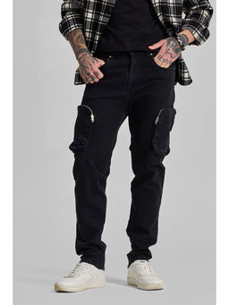Snitch - Black Regular Fit Cargo Jeans
