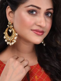 Saraf RS Jewellery - Gold Toned Kundan Studded and Pearl Beaded Designer Circular Earrings