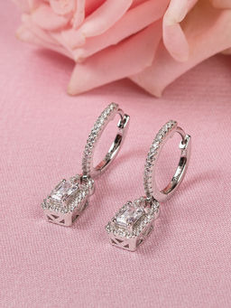 Ornate Jewels - 925 Silver 0.25 Carat American Diamond Bali Hoop Earring for Women and Girls (One Size)