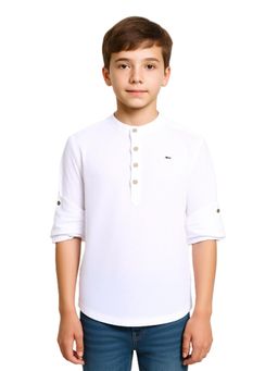 CHARCHIT - Boys White Full Sleeves Solid Kurta Style Shirt