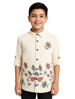 CHARCHIT - Boys Cream Full Sleeves Floral Embroidered Shirt