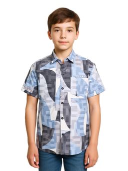 CHARCHIT - Boys Blue Half Sleeves Abstract Printed Shirt