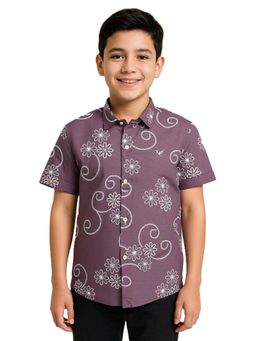 CHARCHIT - Boys Mauve Half Sleeves Floral Printed Casual Shirt