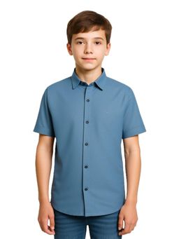 CHARCHIT - Boys Blue Half Sleeves Solid Casual Shirt