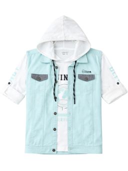 CAVIO - Boys Blue-White Printed Shirt with Hoodie