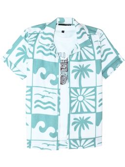 CAVIO - Boys Green-White Half Sleeves Graphic Printed Shirt with T-shirt