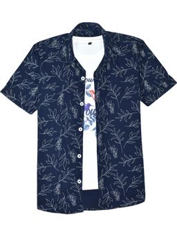 CAVIO - Boys Navy Blue Half Sleeves Printed Shirt with T-shirt
