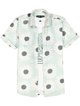 CAVIO - Boys Green Half Sleeves Floral Printed Shirt with T-shirt