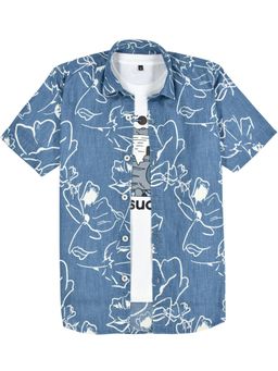 CAVIO - Boys Blue Half Sleeves Floral Printed Shirt with T-shirt