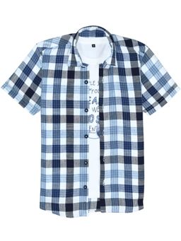 CAVIO - Boys Blue Half Sleeves Checks Printed Shirt with T-shirt
