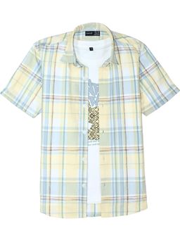CAVIO - Boys Yellow Half Sleeves Checks Printed Shirt with T-shirt