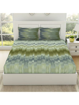 SPACES - Ikkat Pure Cotton King Fitted Bedsheet-Cardamom Seed