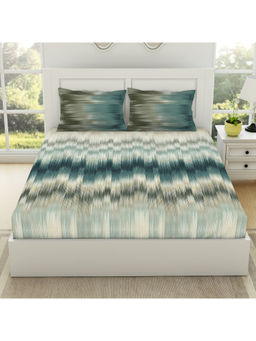 SPACES - Ikkat Pure Cotton King Bedsheet-Storm Blue