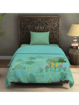 SPACES - Pichwai Polyester Fleece Blanket-Blue Tint