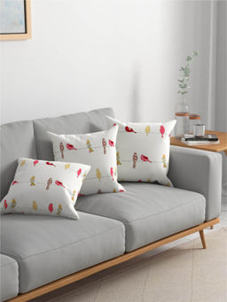 Urban Space - Cotton Cushion Covers, Set Of 3, 16 Inch X 16 Inch - Humming Bird Red