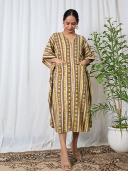 Sivaka India - Ajrakh Dabu Cotton Kaftan Midi Dress