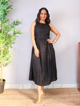 Sivaka India - Black Cotton Lurex Flared Maxi Dress