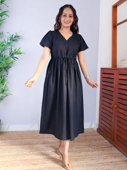 Sivaka India - Black Flared Cotton Maxi Dress