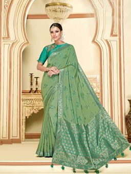 Odette - Light Green Dual Tone Silk Georgette Designer Saree with Unstitched Blouse