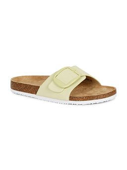 MOZAFIA - Womens Solid Buckled Sliders-Green