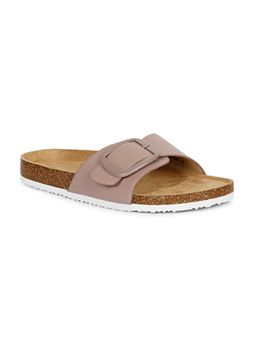 MOZAFIA - Womens Solid Buckled Sliders-Pink