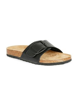 MOZAFIA - Womens Solid Buckled Sliders-Black