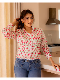 Label Aditi Hundia - White Cherry Blossom Shirt