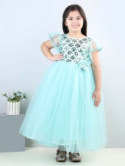 Toy Balloon Kids - Girls Sea Blue Sequined Party Wear Gown