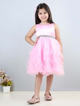 Toy Balloon Kids - Girls Baby Pink Knee Length Party Wear Dress