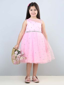 Toy Balloon Kids - Girls Baby Pink Sequined Knee Length Party Wear Dress