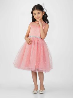 Toy Balloon Kids - Girls Peach Knee Length Party Wear Dress