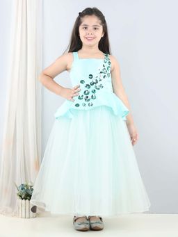 Toy Balloon Kids - Girls Sea Blue Sequined Party Wear Gown
