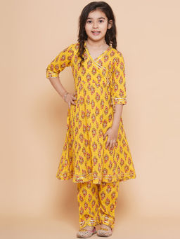 BITIYA BY BHAMA - Girls Ethnic Yellow Floral Kurta and Pant