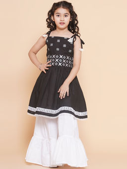 BITIYA BY BHAMA - Girls Ethnic Black Embroidered Kurta and Sharara
