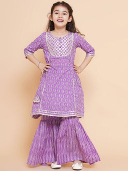 BITIYA BY BHAMA - Girls Ethnic Purple Printed Kurta and Sharara