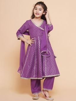 BITIYA BY BHAMA - Girls Ethnic Purple Printed Kurta with Pant and Dupatta